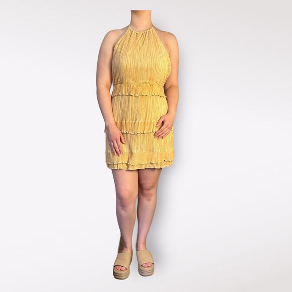 Lulus Downright Darling Yellow Tiered‎ Ruffled Halter Mini Dress Size M - Picture 1 of 9